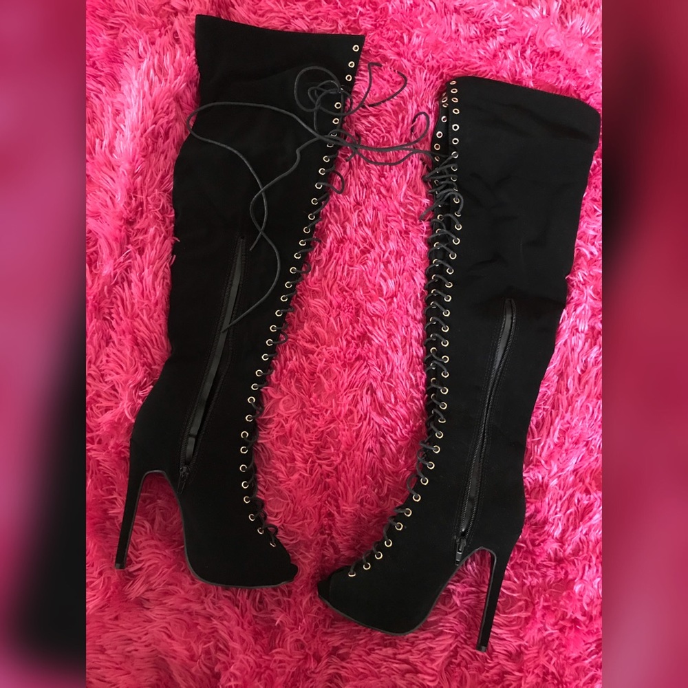 LolaShoetique Over the Knee Lace Up Boots
